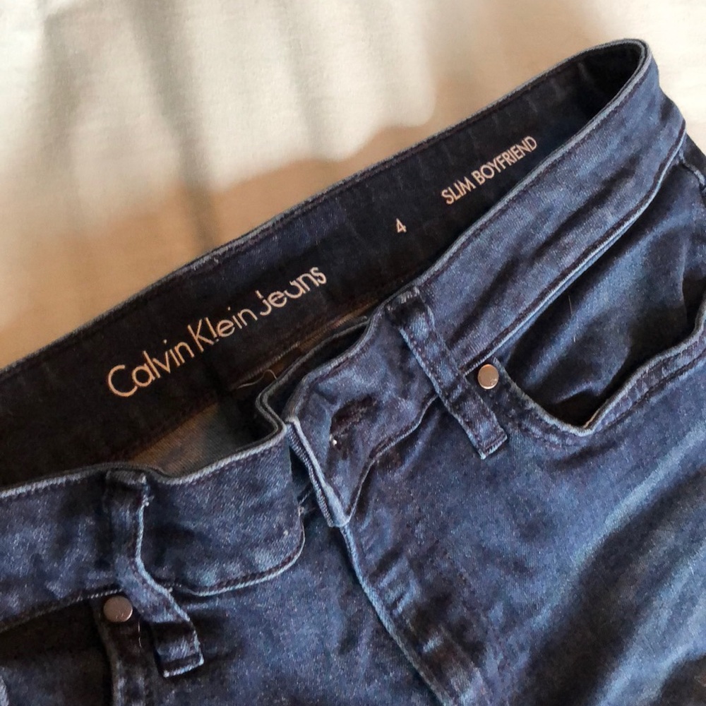 Dark blue Calvin Klein slim cut boyfriend jeans - Picture 2 of 4
